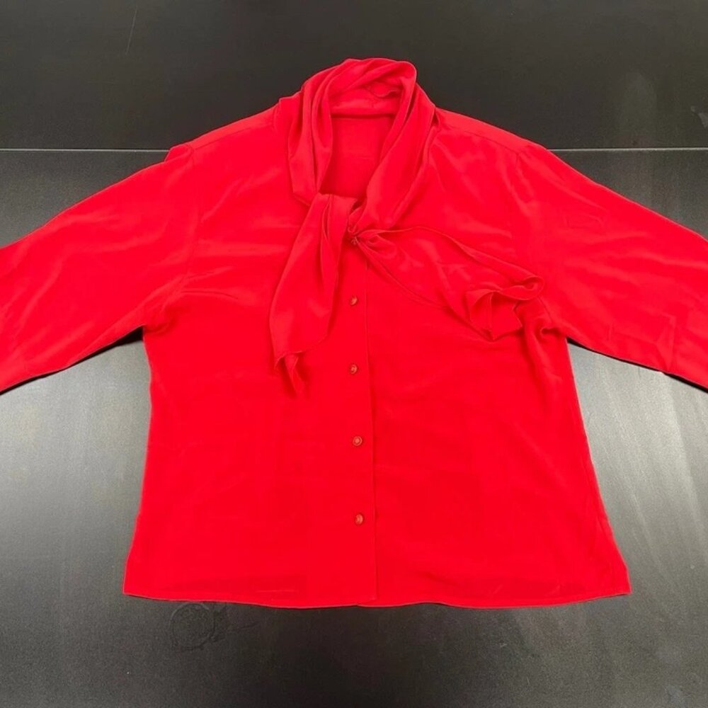 Chic Red Women's Blouse with Scarf Detail